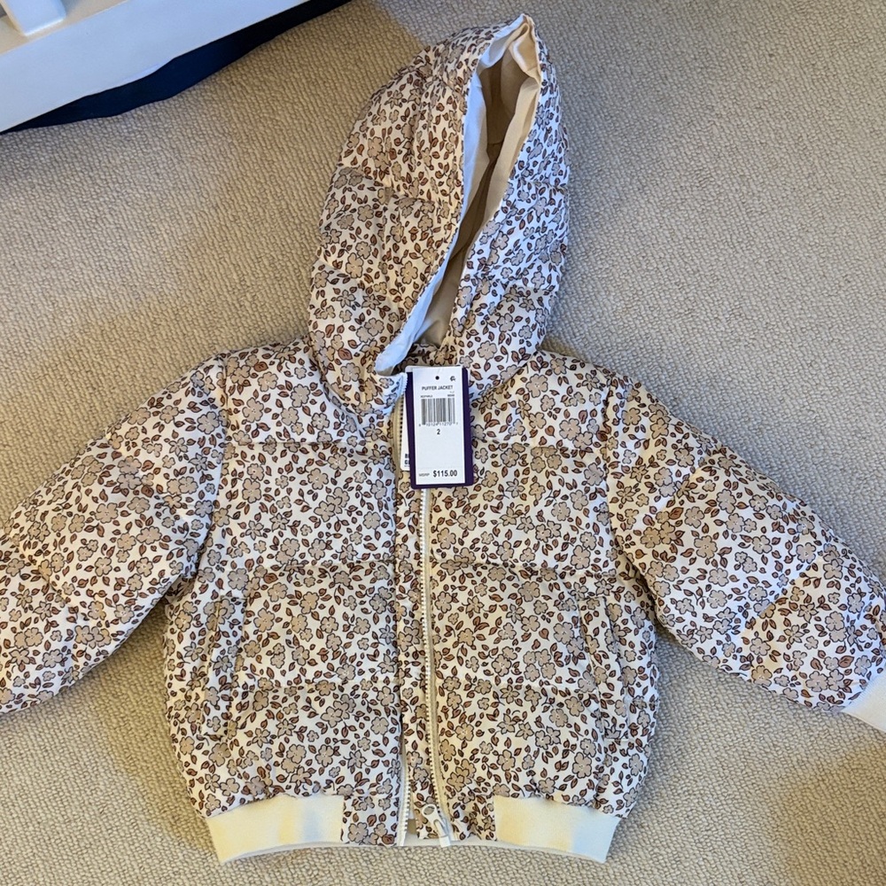Rylee + Cru Beige harvest floral Puffer Jacket size 2-3T BNWT